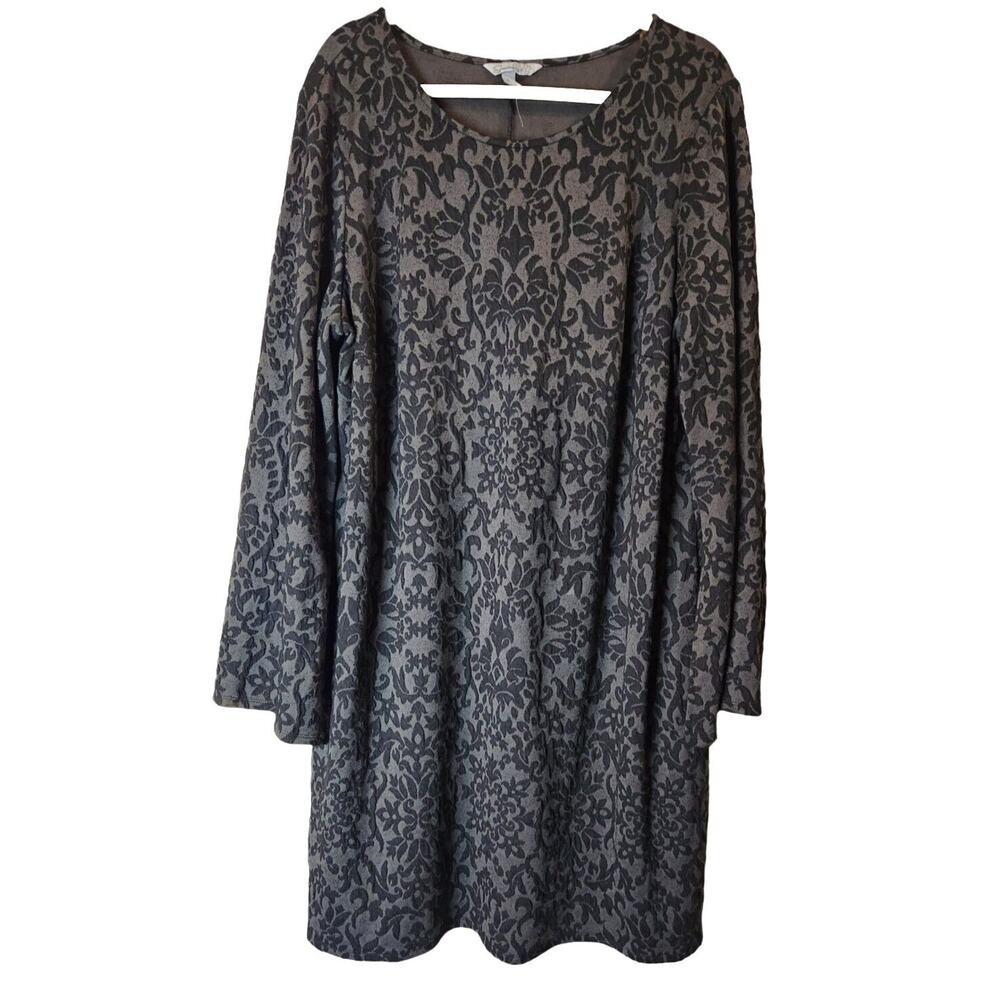 Speechless Womans Plus Size 3XL Black Textured Shift Dress Split Bell Sleeves